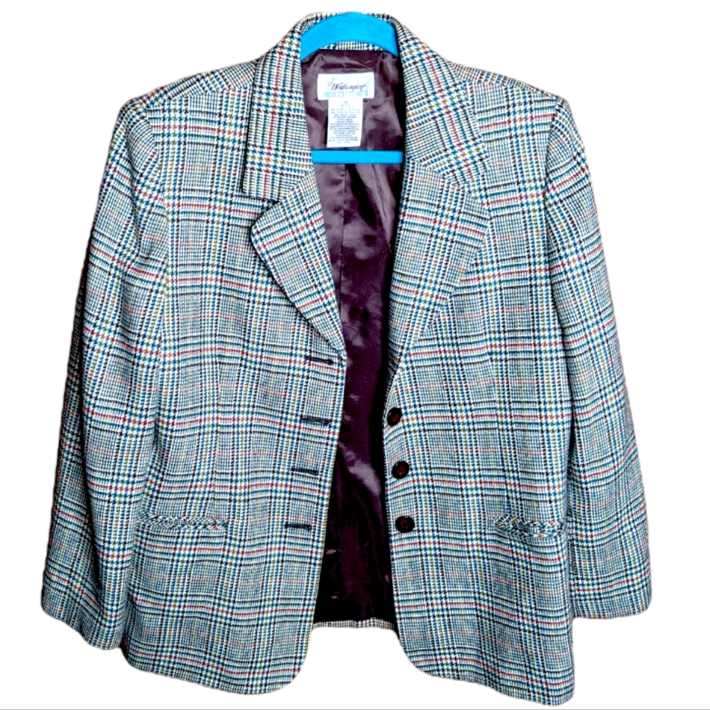 Vintage Worthington Glen Check Plaid Women's Blazer Size 12 Petite